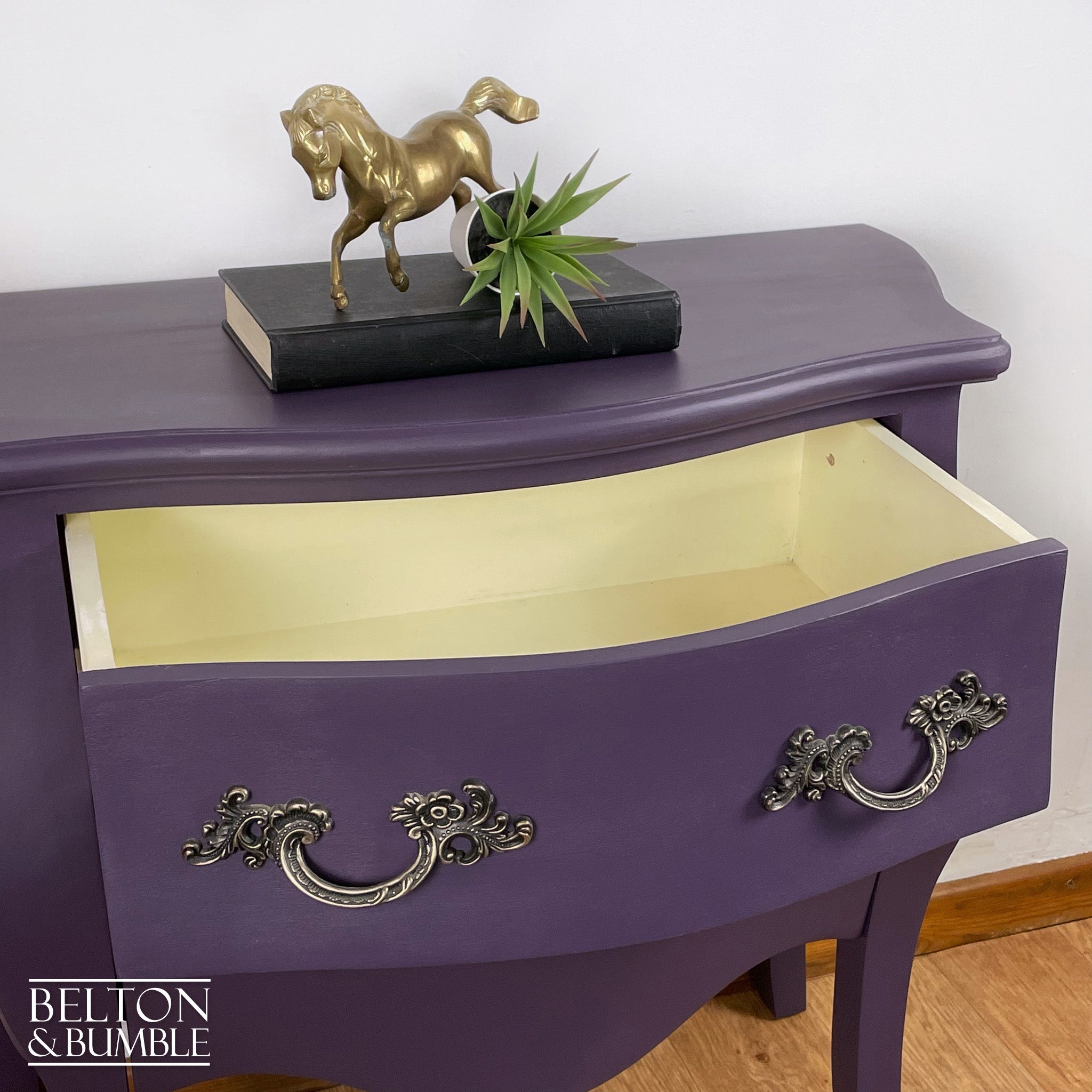 Bombe Style Two Drawer Chest of Drawers in Dark Purple-Belton & Bumble