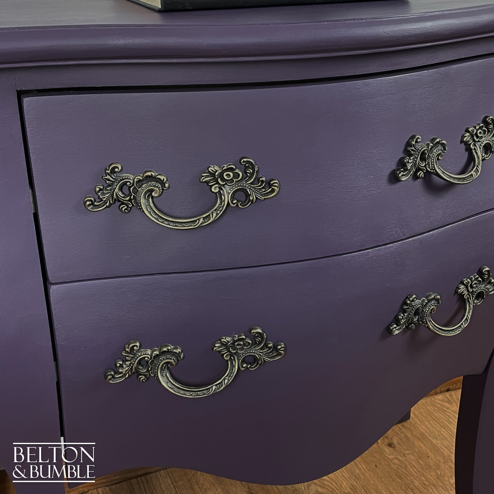 Bombe Style Two Drawer Chest of Drawers in Dark Purple-Belton & Bumble