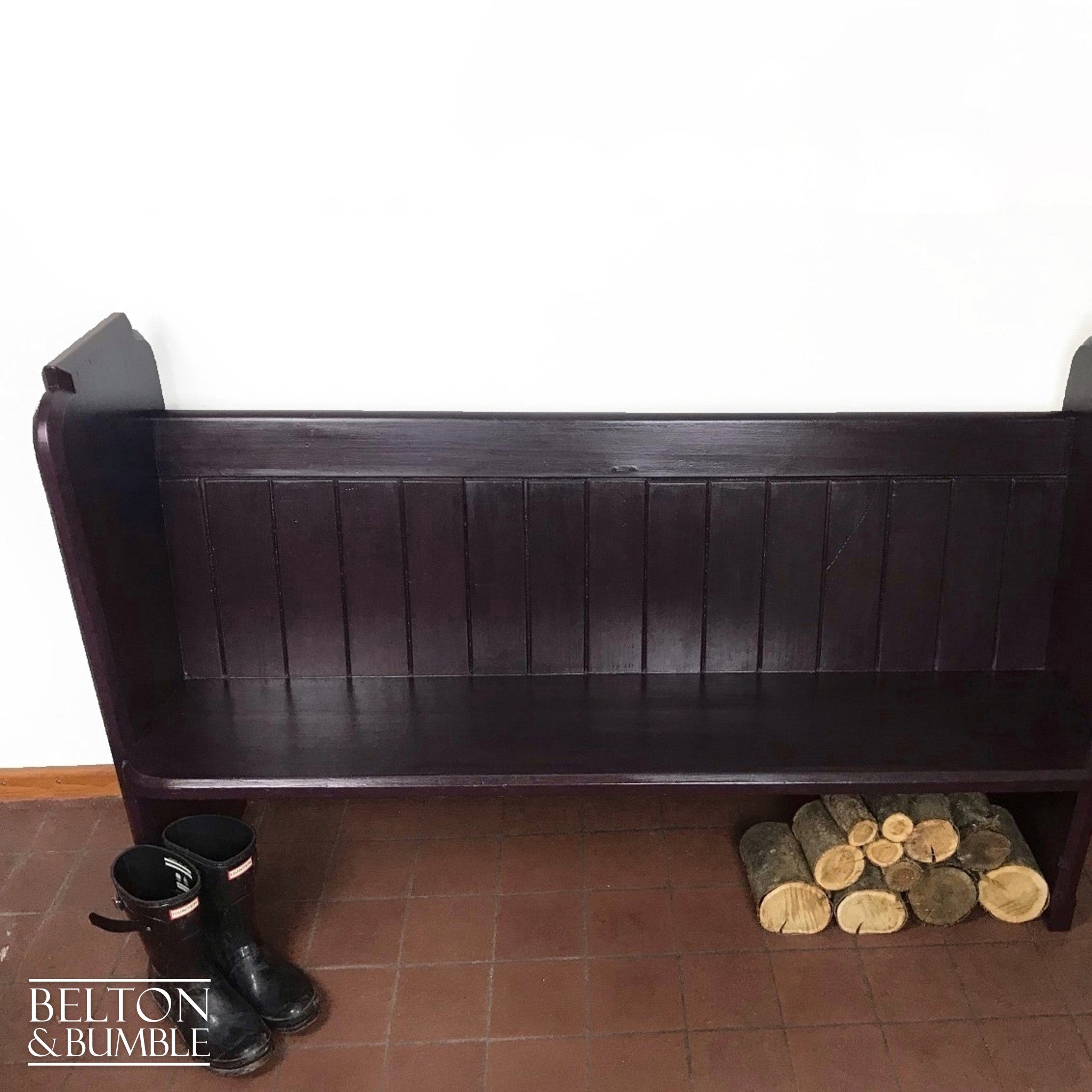 Dark Purple Church Pew Bench and Black Velvet Cushion-Belton & Bumble