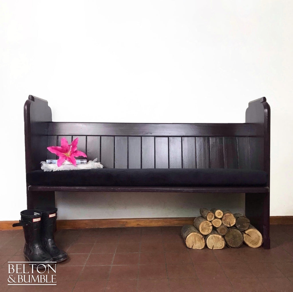 Dark Purple Church Pew Bench and Black Velvet Cushion-Belton & Bumble