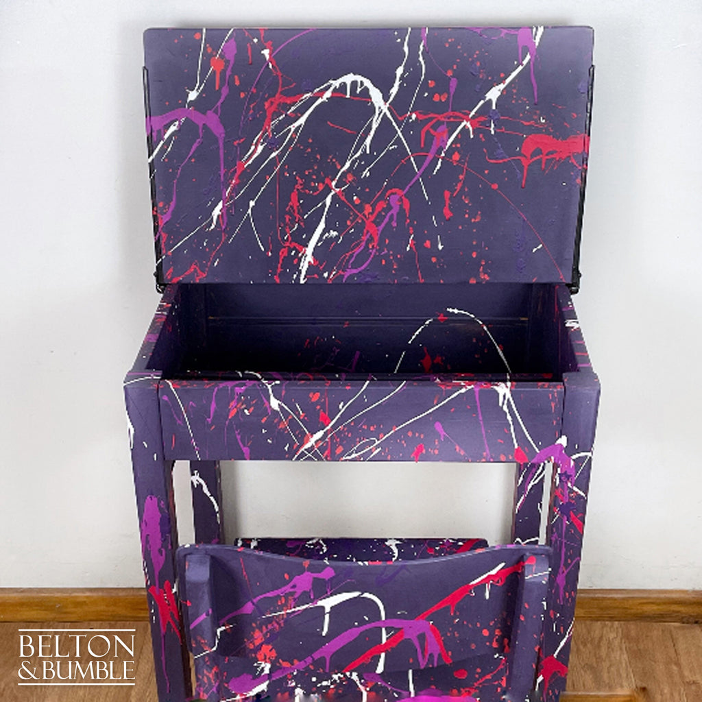 Old School Lift Lid Child’s Writing Desk and Chair in Purple with Multi Coloured Details-Belton & Bumble