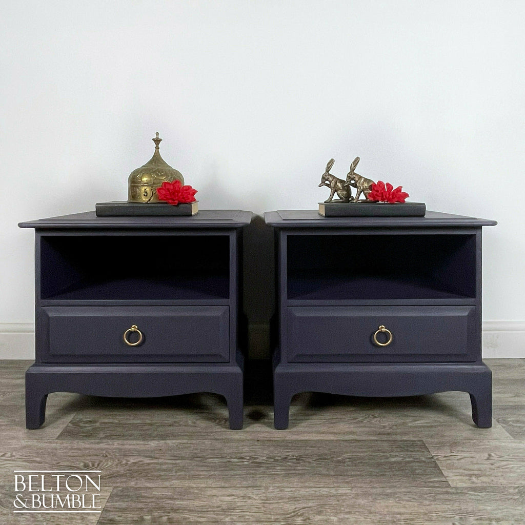 Five Drawer Chest of Drawers and Bedside Drawer Set by Stag Minstrel in Dark Purple-Belton & Bumble