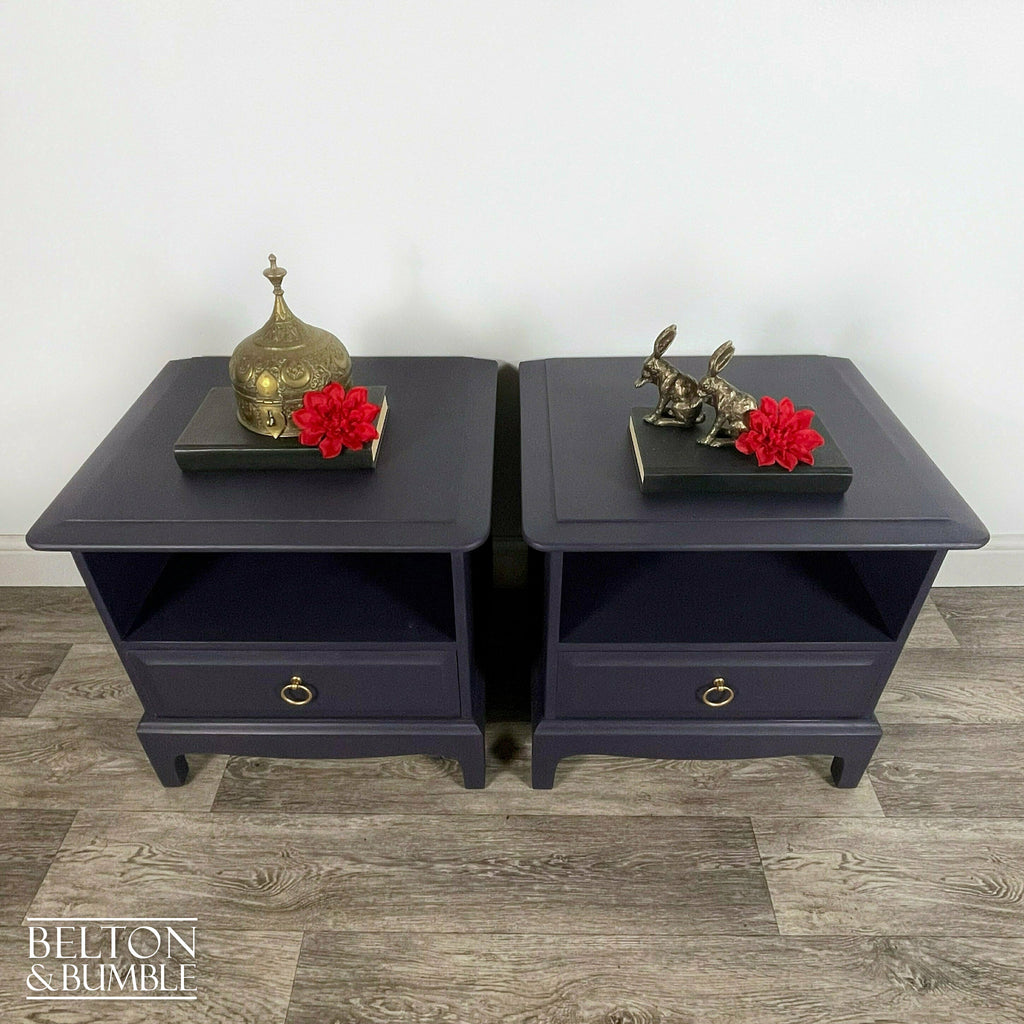 Five Drawer Chest of Drawers and Bedside Drawer Set by Stag Minstrel in Dark Purple-Belton & Bumble