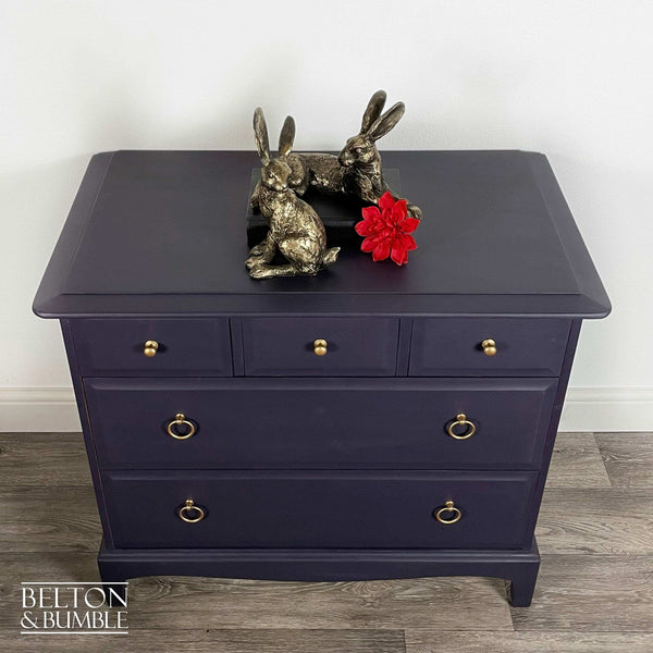 Five Drawer Chest of Drawers and Bedside Drawer Set by Stag Minstrel in Dark Purple-Belton & Butler