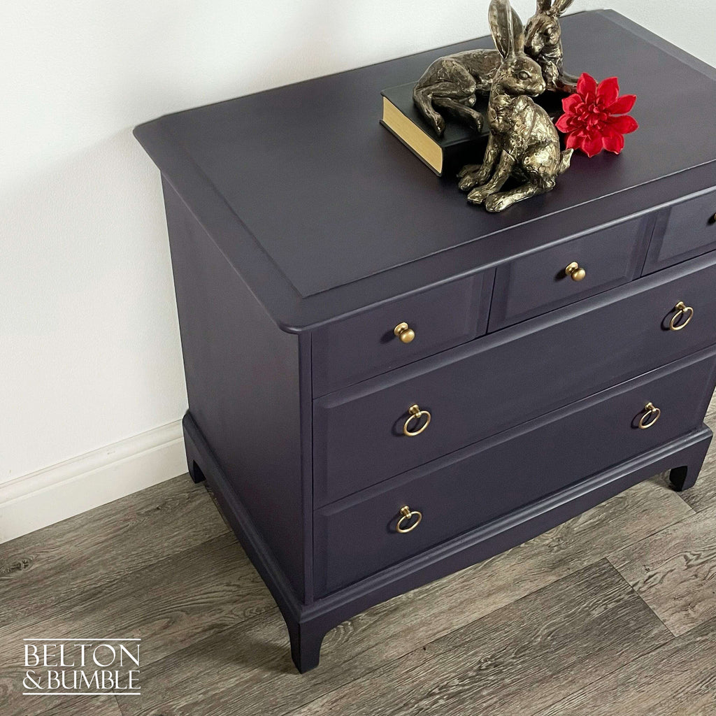 Five Drawer Chest of Drawers and Bedside Drawer Set by Stag Minstrel in Dark Purple-Belton & Bumble