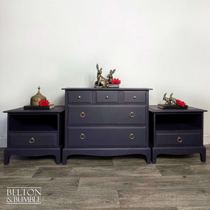 Five Drawer Chest of Drawers and Bedside Drawer Set by Stag Minstrel in Dark Purple-Belton & Butler