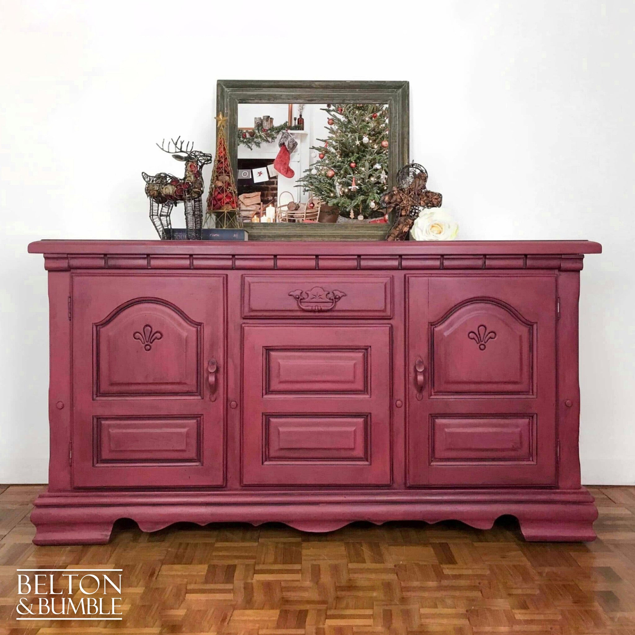 Dark Red Carved Sideboard-Belton & Bumble