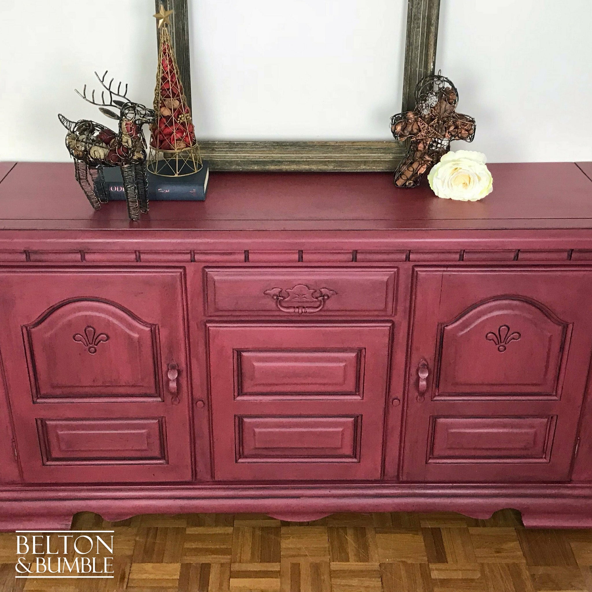 Dark Red Carved Sideboard-Belton & Bumble
