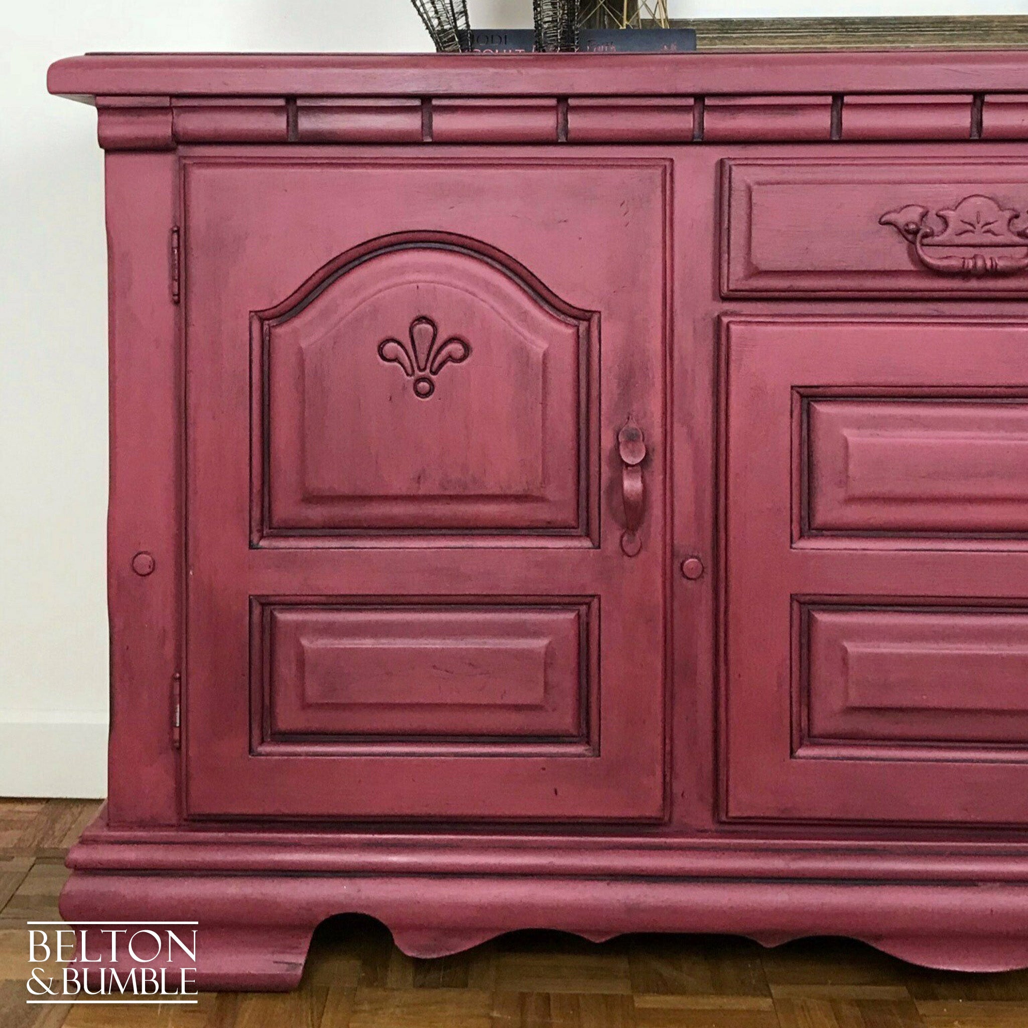 Dark Red Carved Sideboard-Belton & Bumble