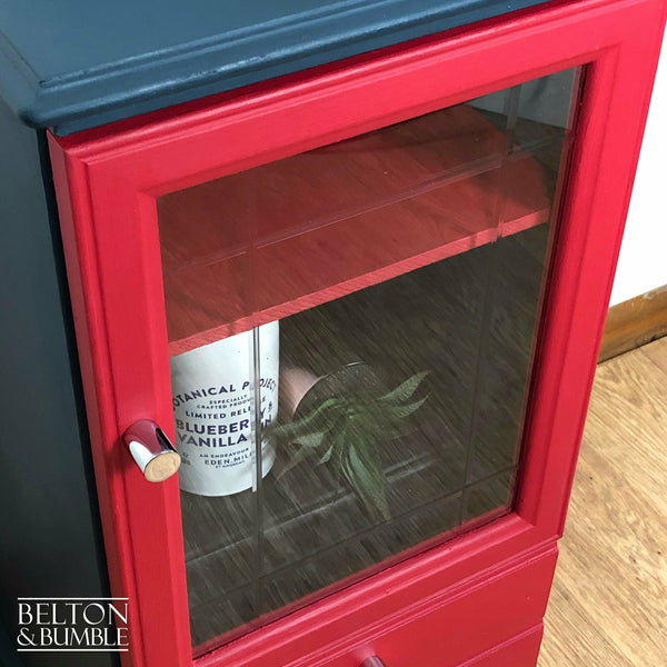 Petite Drinks Cabinet with Glass Door in Blue and Red-Belton & Butler