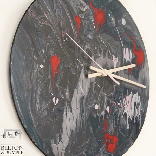 Red & Grey Vinyl Record Clock —  close up shot showing depth of clock