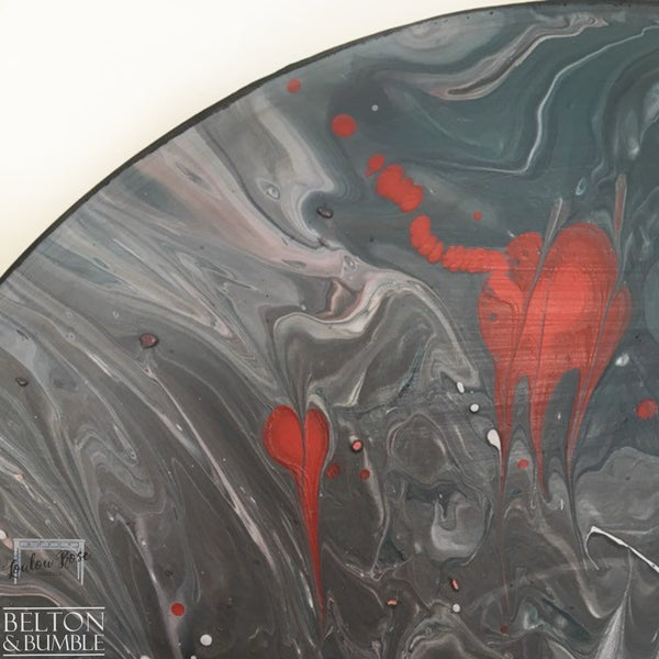 Red & Grey Vinyl Record Clock — close-up of marbling and colour transitions