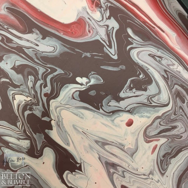 Red & Pink Marble Vinyl Clock — close-up of marbling and colour transitions of paint pour