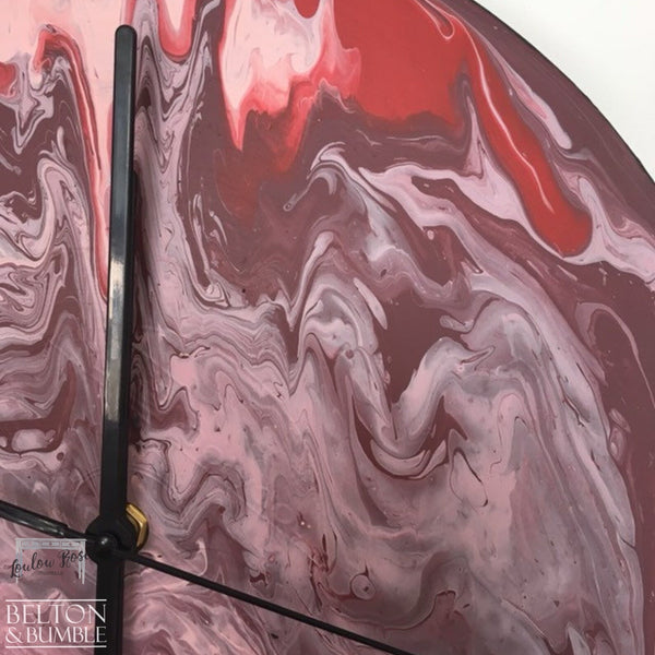 Red & Pink Marble Vinyl Clock — close-up of marbling and colour transitions
