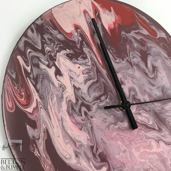 Red & Pink Marble Vinyl Clock — edge profile showing paint