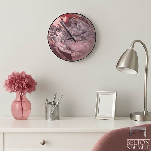 Red & Pink Marble Vinyl Clock — styled product shot against modern wall