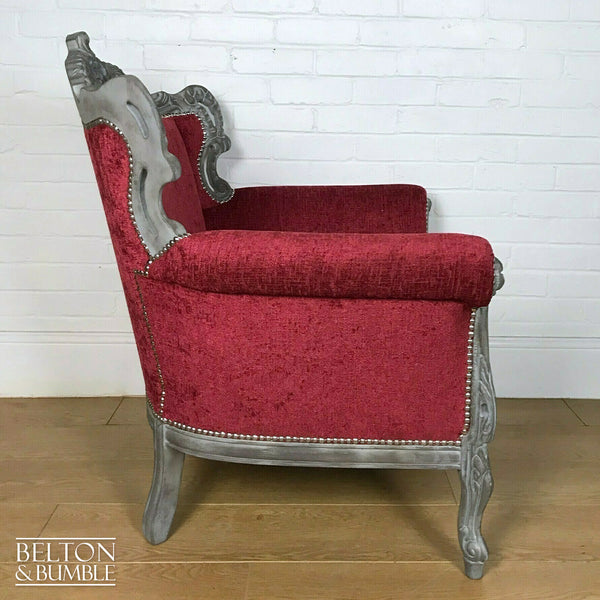 Louis Style Throne Armchair in Grey & Red Chenille-Belton & Butler