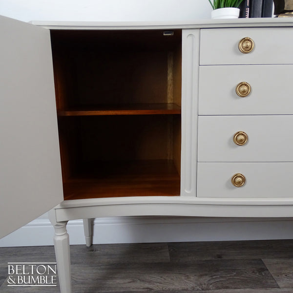 Regency Style Bow-Fronted Mahogany Sideboard in Beige — Left cupboard with fixed shelves and useful depth