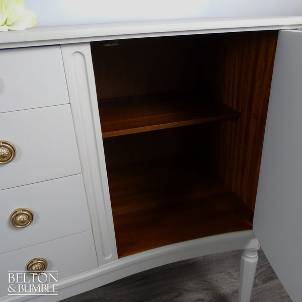 Regency Style Bow-Fronted Mahogany Sideboard in Beige — Right cupboard with fixed shelves and useful depth