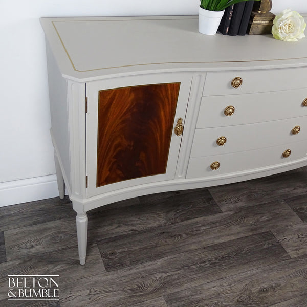 Regency Style Bow-Fronted Mahogany Sideboard in Beige — Side profile showing gentle bow front and elegant stance
