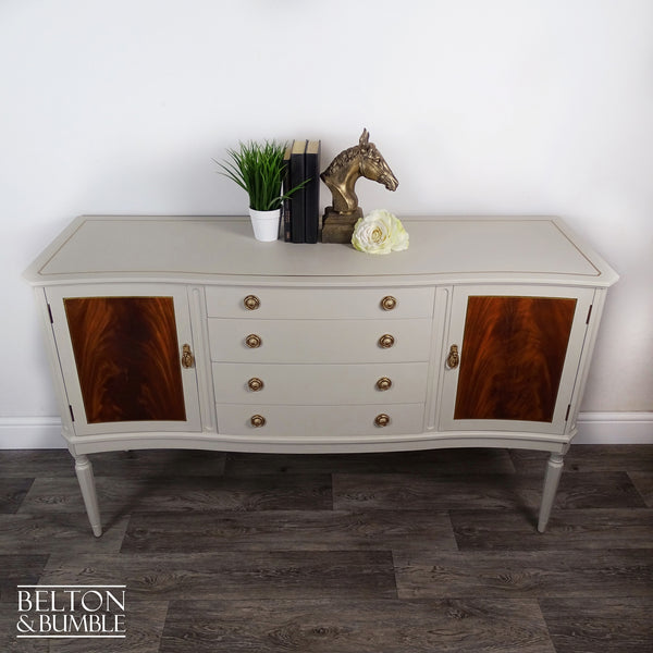 Regency Style Bow-Fronted Mahogany Sideboard in Beige — Top surface detail with satin finish and subtle sheen