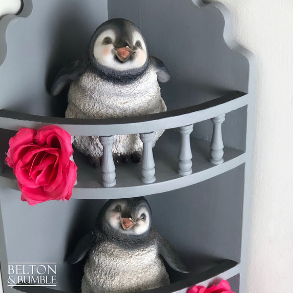Rustic Decorative Corner Shelving in Grey – Close-up of wood with grey finish 