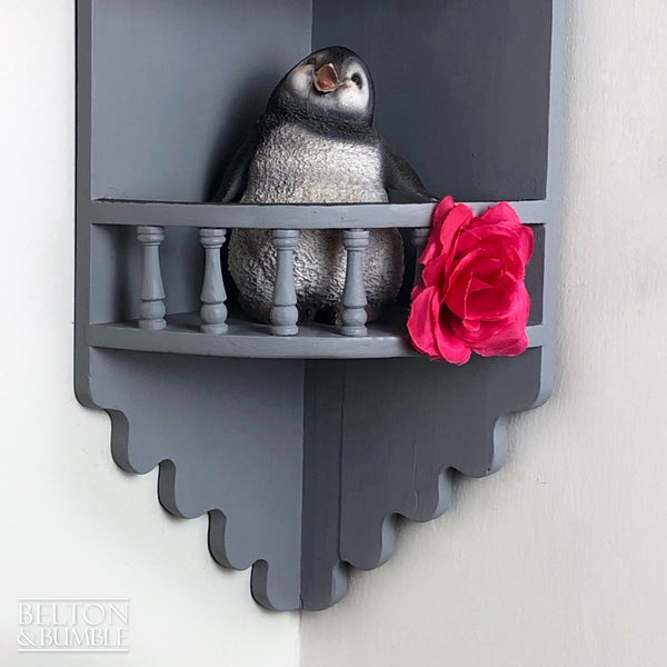 Rustic Decorative Corner Shelving in Grey – Interior detail view with usable storage