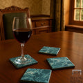 Set of 4 Blue & Silver Acrylic Pour Coasters – Modern Handmade Set — styled product shot