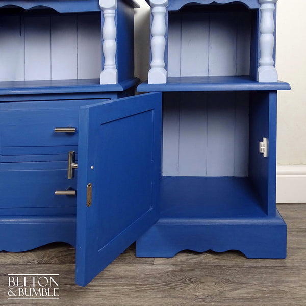 Set of Pine Bedside Cabinet Side Tables in Blue (Pair) — Cupboard unit front view showing door and cupboard space