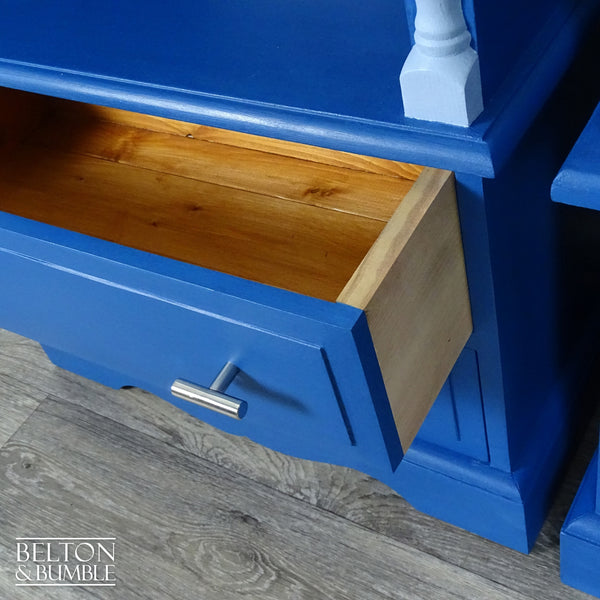 Set of Pine Bedside Cabinet Side Tables in Blue (Pair) — Drawer unit front view showing two drawers with neat pulls