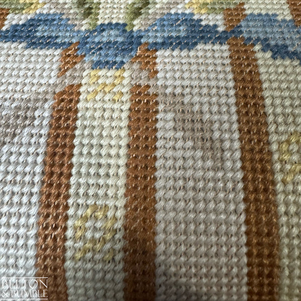 Set of Six Oak Carved Chairs Upholstered with Hand Sewn Tapestry – Close-up of upholstered seat