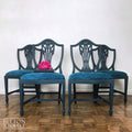 Set of 4 Sheraton Revival Style Dining Chairs in Navy with Teal Chenille Fabric-Belton & Bumble