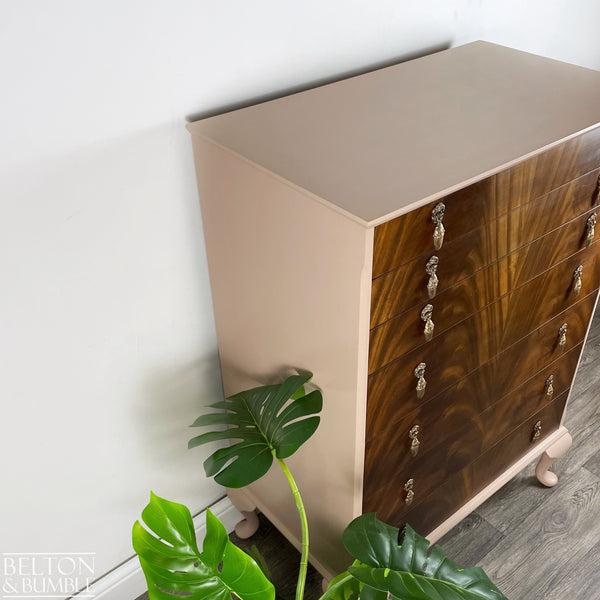 Seven Drawer Chest of Drawers in Dusky Pink and Flame Mahogany-Belton & Butler