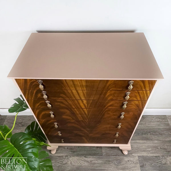 Seven Drawer Chest of Drawers in Dusky Pink and Flame Mahogany-Belton & Butler