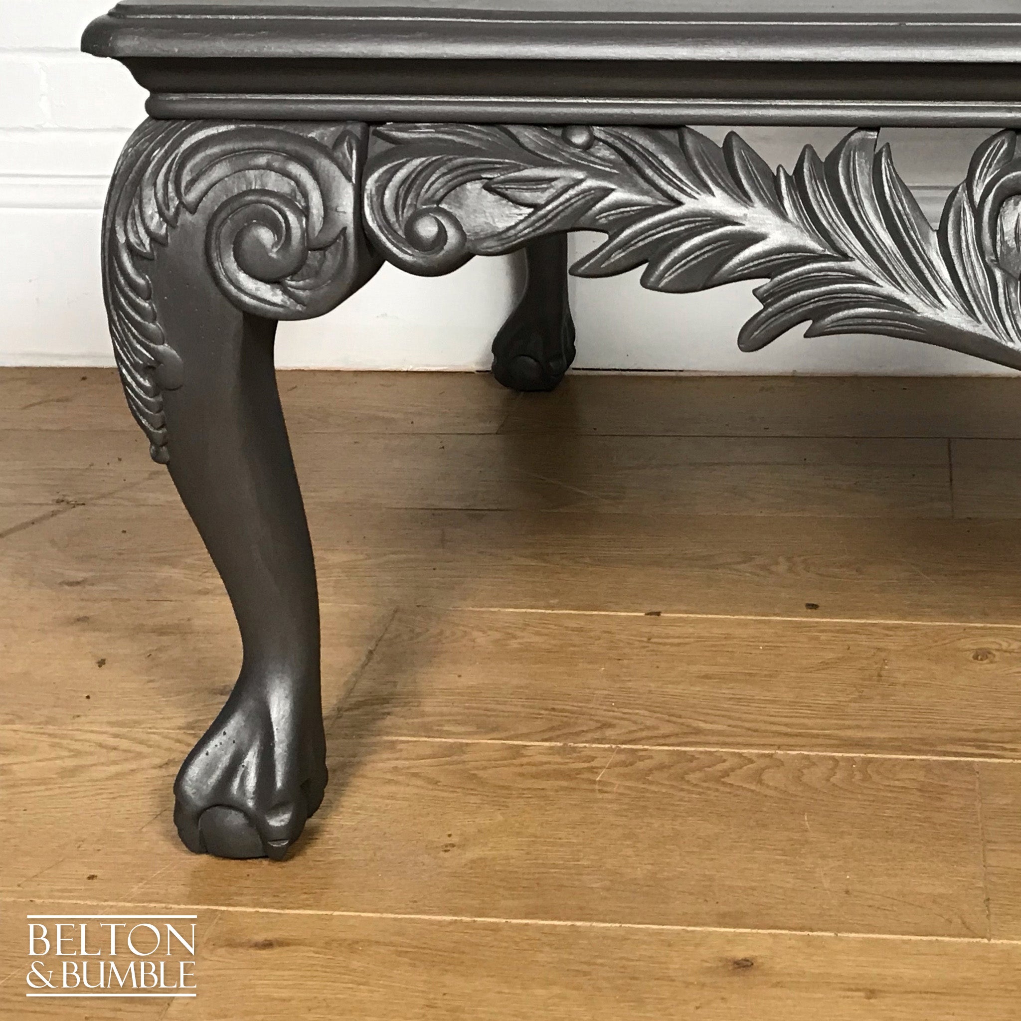 Large Silver Grey Coffee Table with Glass Inserts-Belton & Bumble
