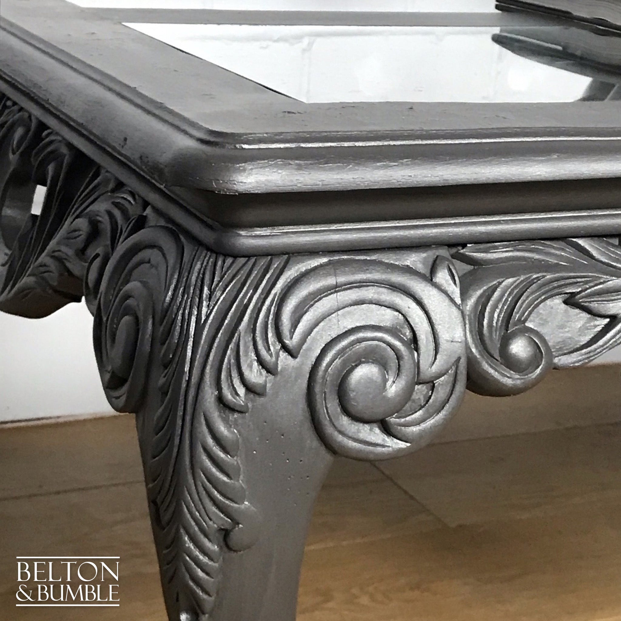 Large Silver Grey Coffee Table with Glass Inserts-Belton & Bumble