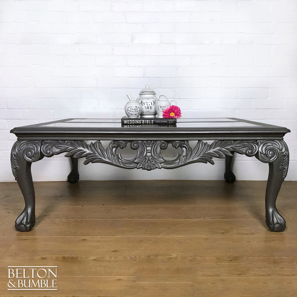 Large Silver Grey Coffee Table with Glass Inserts-Belton & Bumble