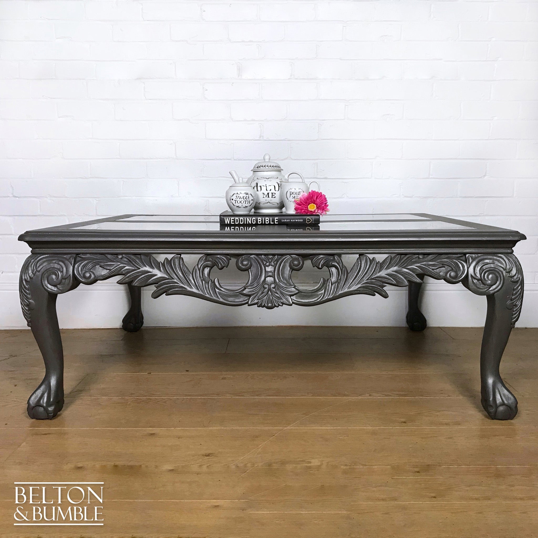 Large Silver Grey Coffee Table with Glass Inserts-Belton & Bumble