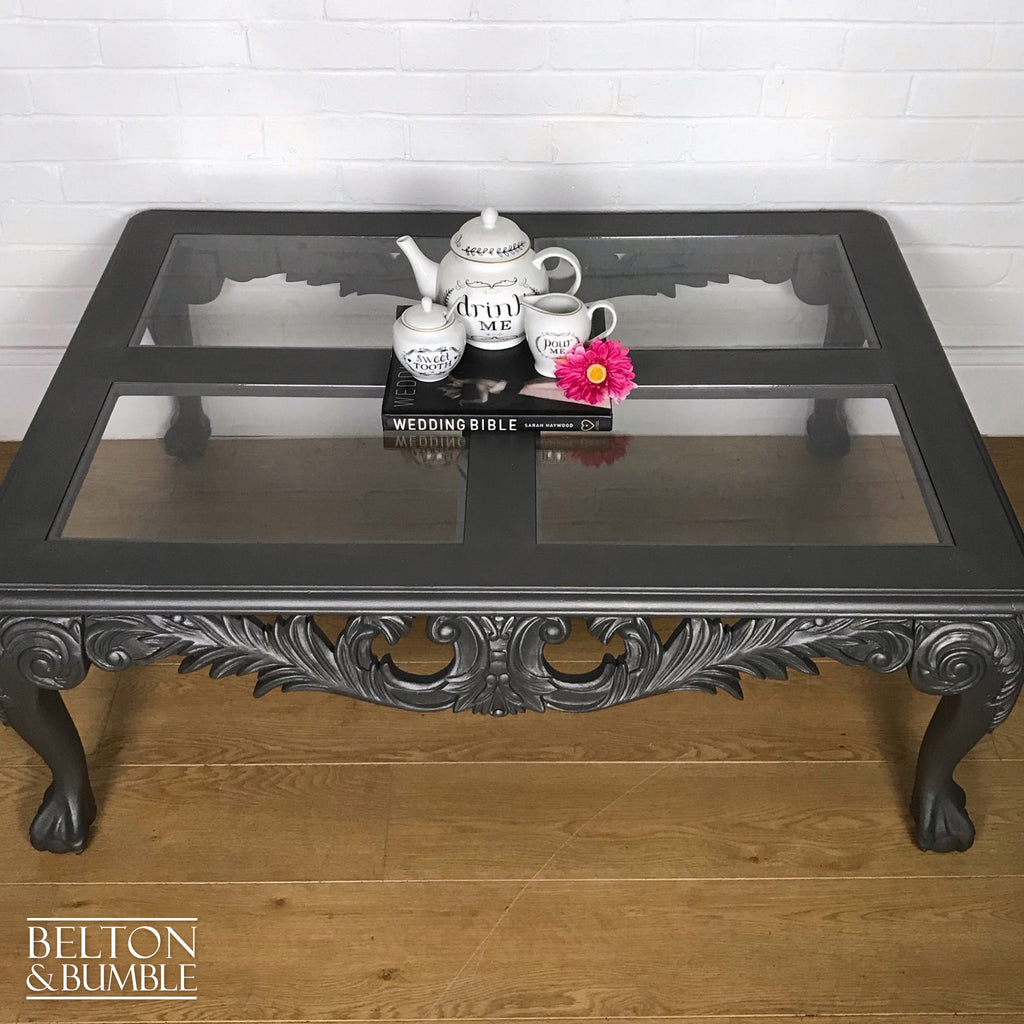 Large Silver Grey Coffee Table with Glass Inserts-Belton & Bumble