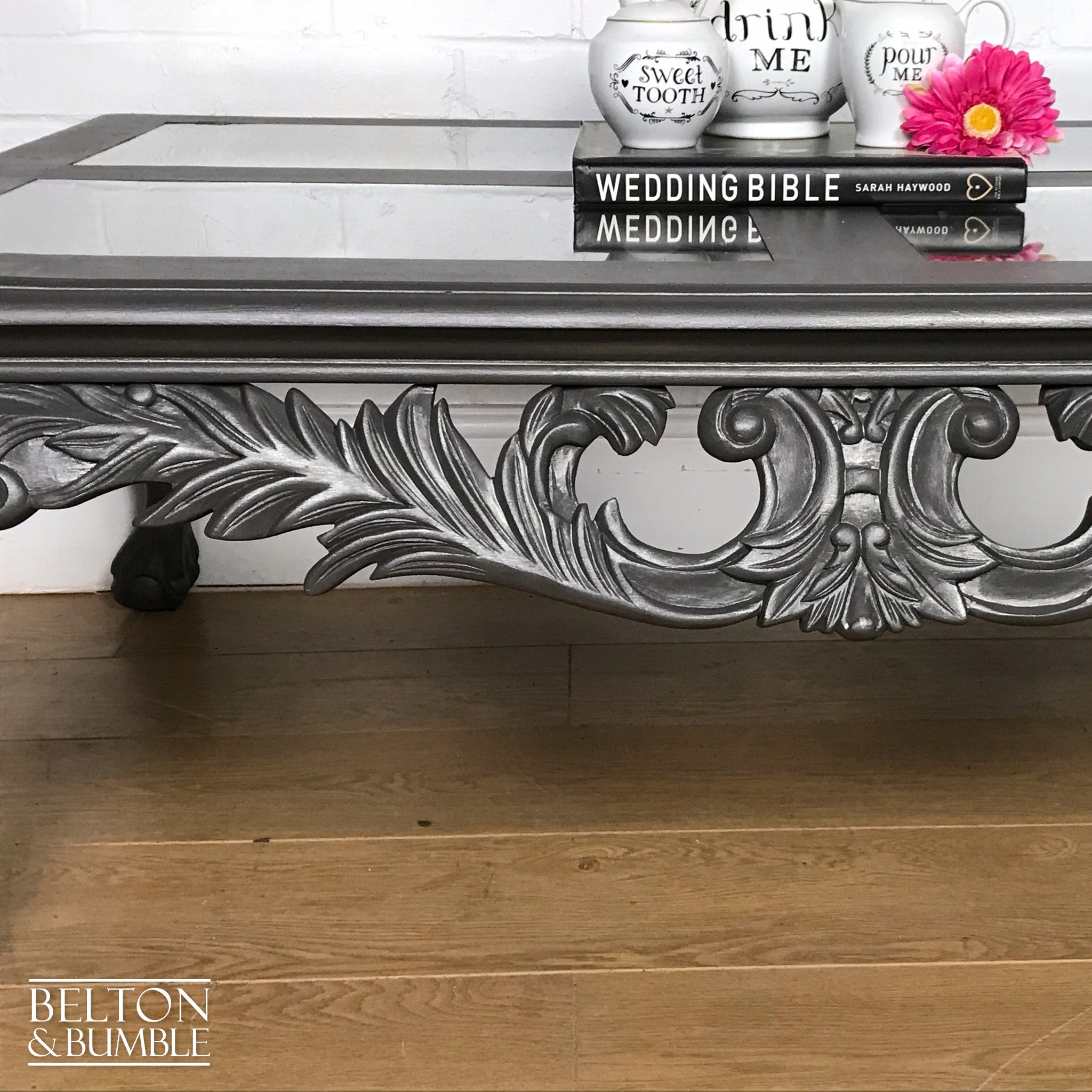 Large Silver Grey Coffee Table with Glass Inserts-Belton & Bumble