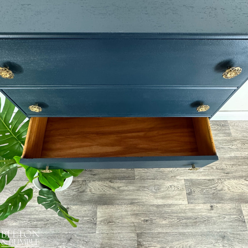 Six Drawer Chest of Drawers in Navy – Open drawer showing dovetail joints and clean interior