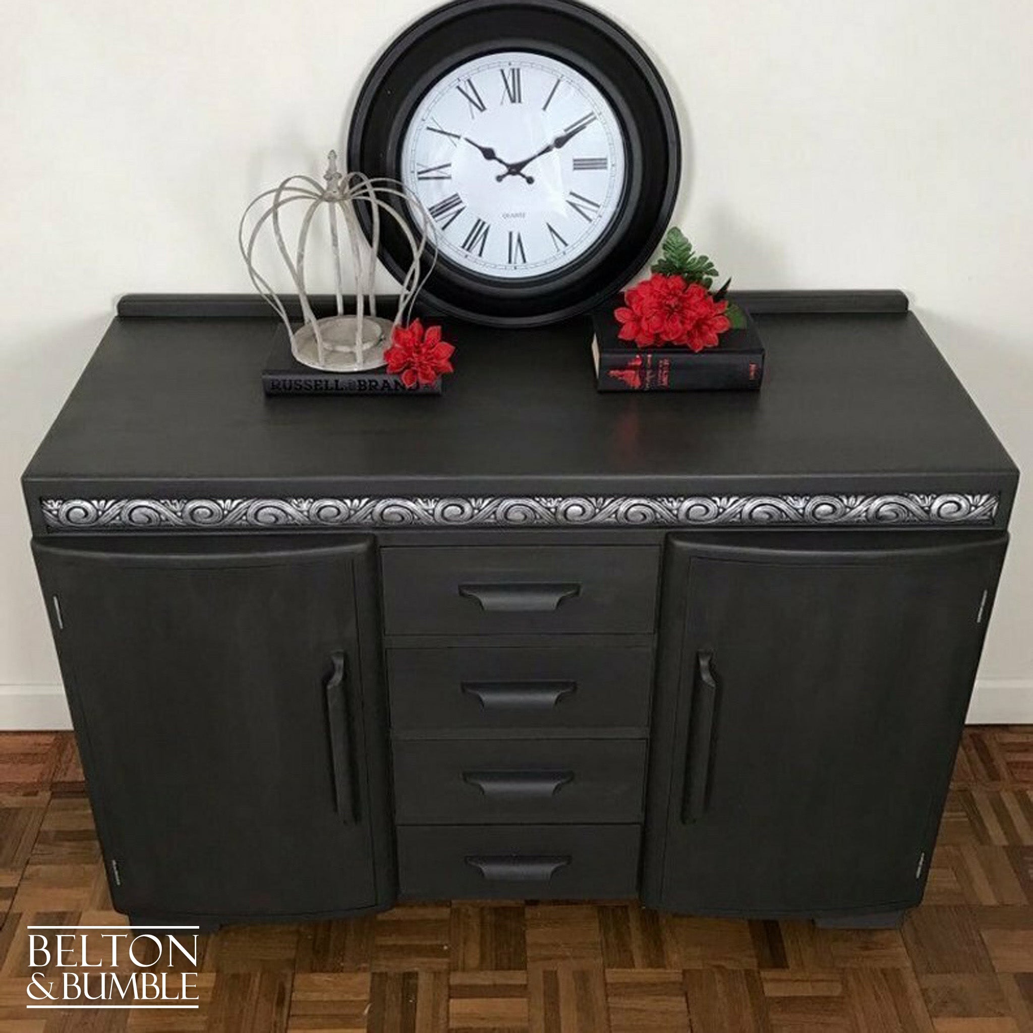 Solid Wood Dark Grey Carved Sideboard-Belton & Bumble