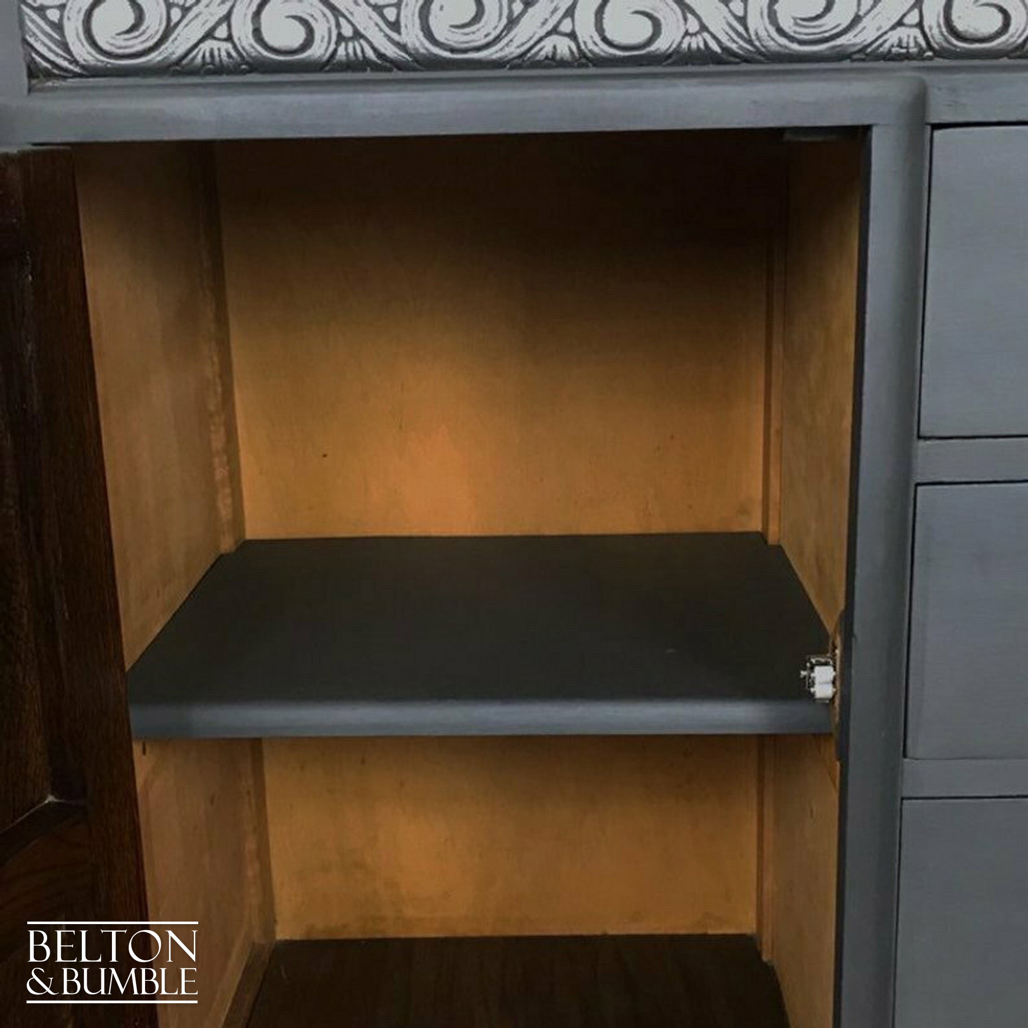 Solid Wood Dark Grey Carved Sideboard-Belton & Bumble