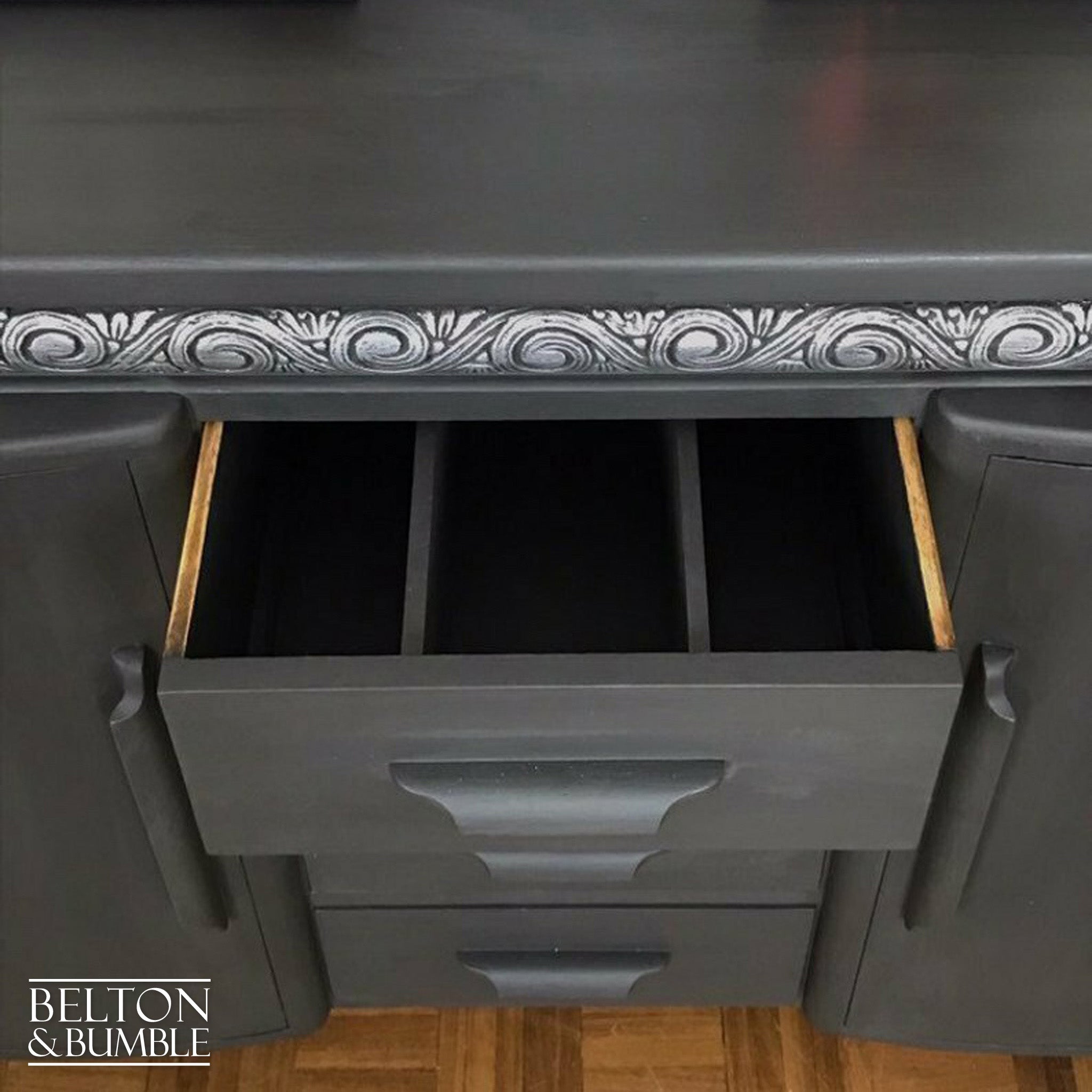 Solid Wood Dark Grey Carved Sideboard-Belton & Bumble