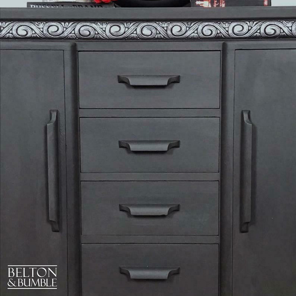 Solid Wood Dark Grey Carved Sideboard-Belton & Bumble