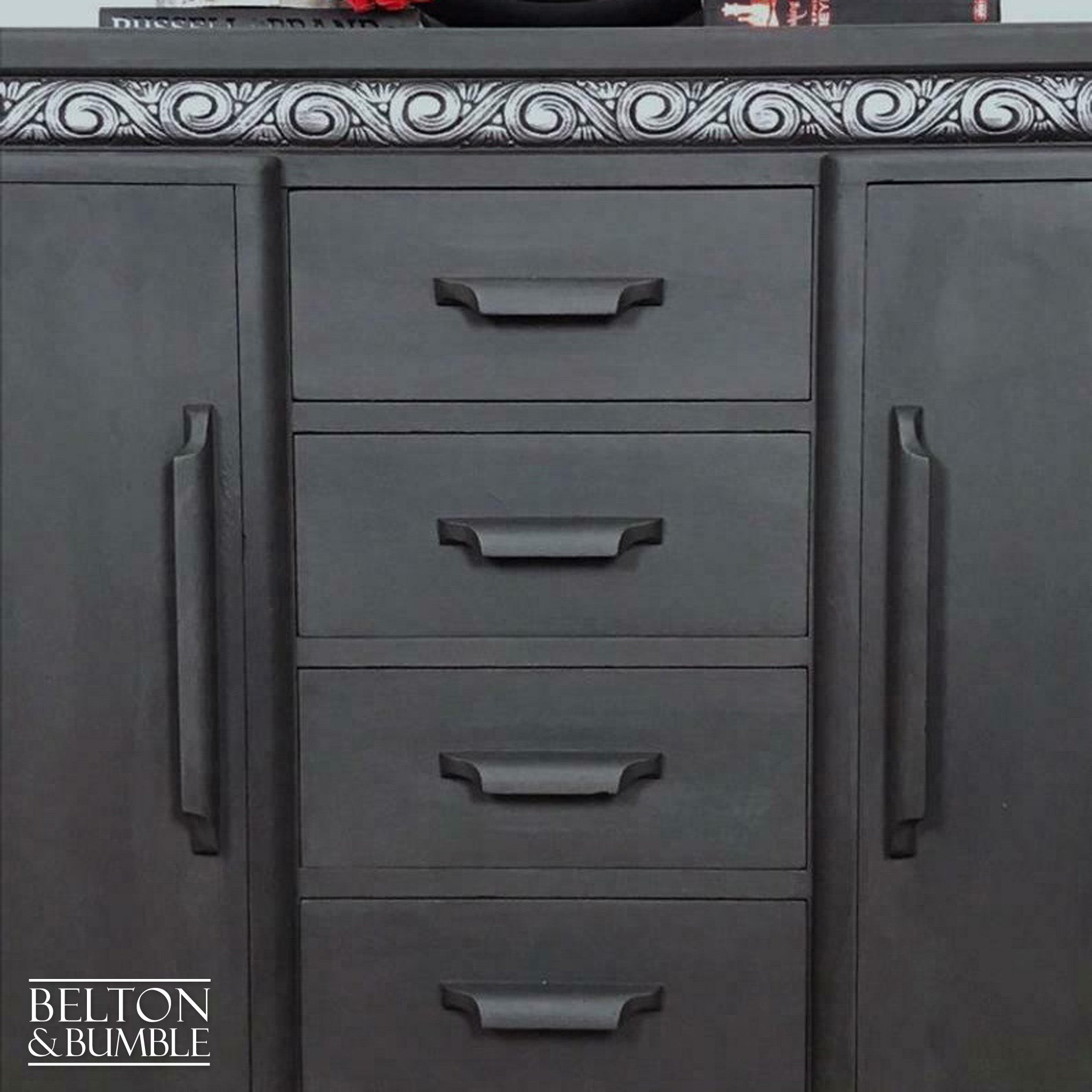 Solid Wood Dark Grey Carved Sideboard-Belton & Bumble
