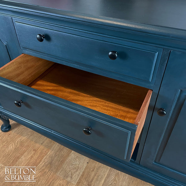 Solid Wood Carved Blue Drinks Cabinet Sideboard - Open drawer with dovetail joints
