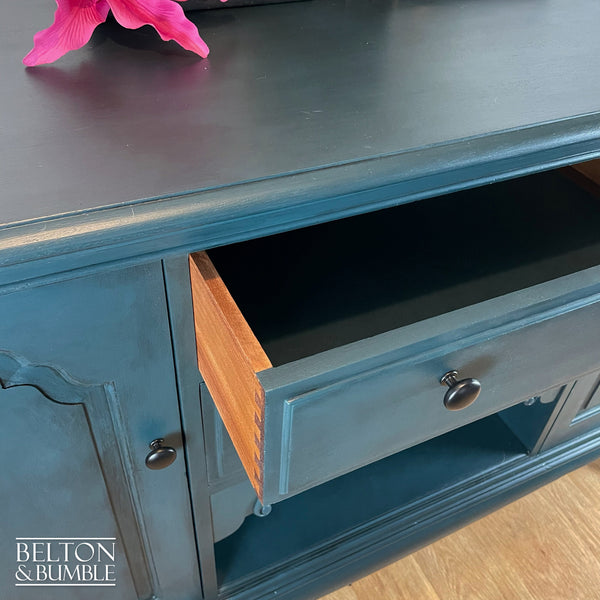Solid Wood Carved Blue Drinks Cabinet Sideboard - Open middle drawer with dovetail joints