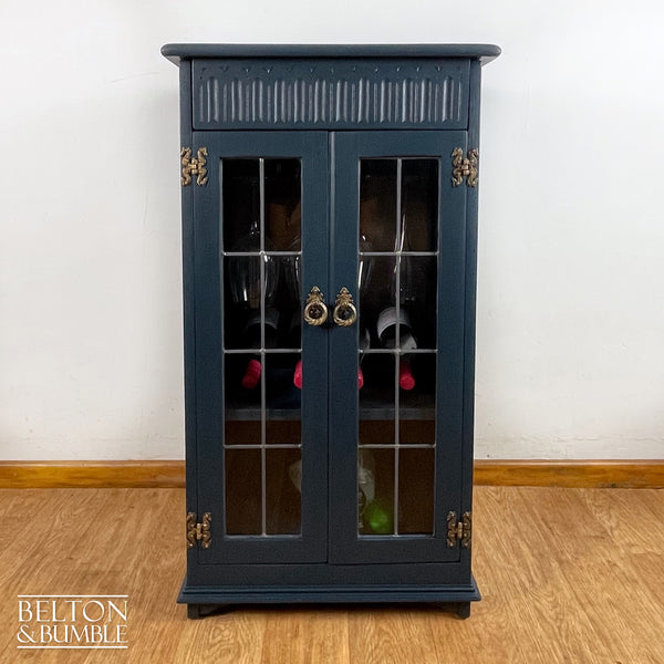 Solid Wood Carved Navy and Gold Cocktail Drinks Cabinet – Solid Wood Carved Navy and Gold Cocktail Drinks Cabinet – front view showing overall layout