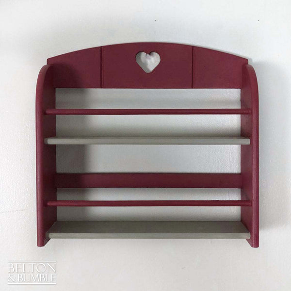 Spice Rack Shelving in Grey and Mulberry – front view showing overall layout
